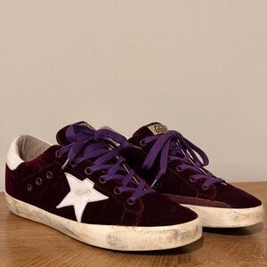 Golden Goose Superstar burgundy velvet trainers size 39